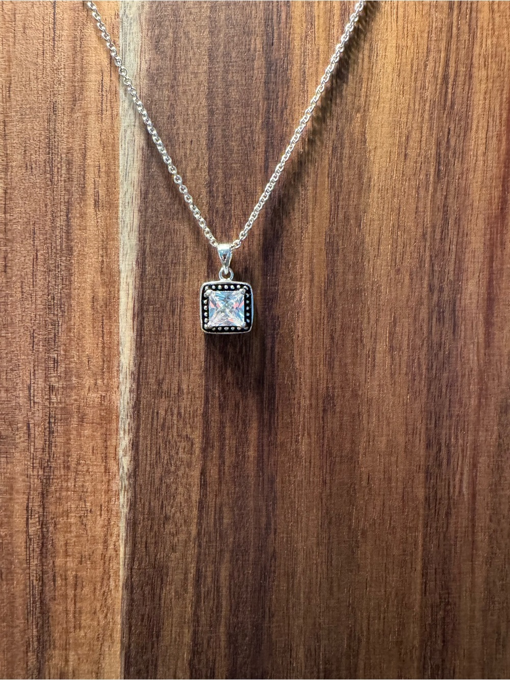 Montana Silversmiths Silver Square Cubic Zirconia Pendant Necklace